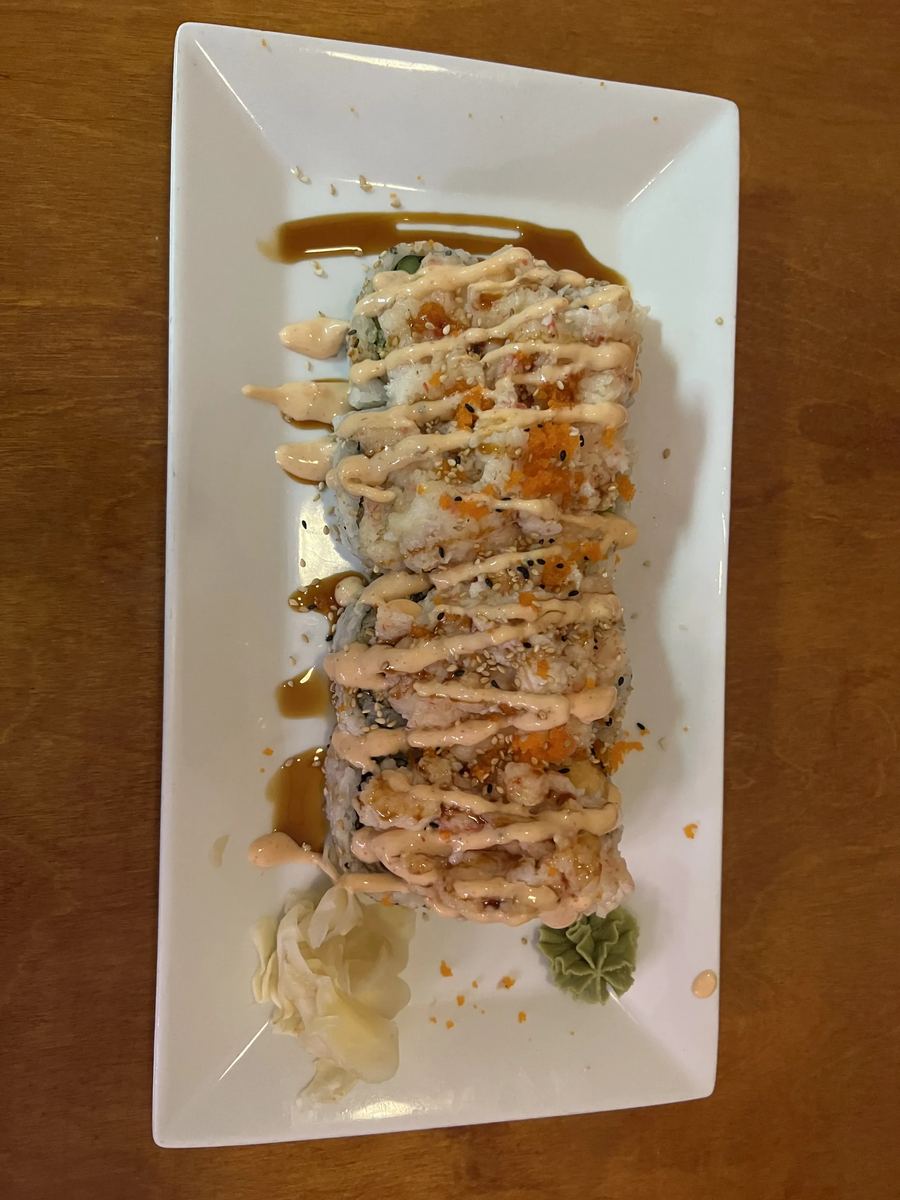 Salmon avocado roll with shrimp tempura and cream cheese